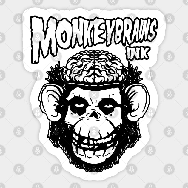 MonkeyBrainsINK fiend skull and logo on white! Sticker by GodsBurden